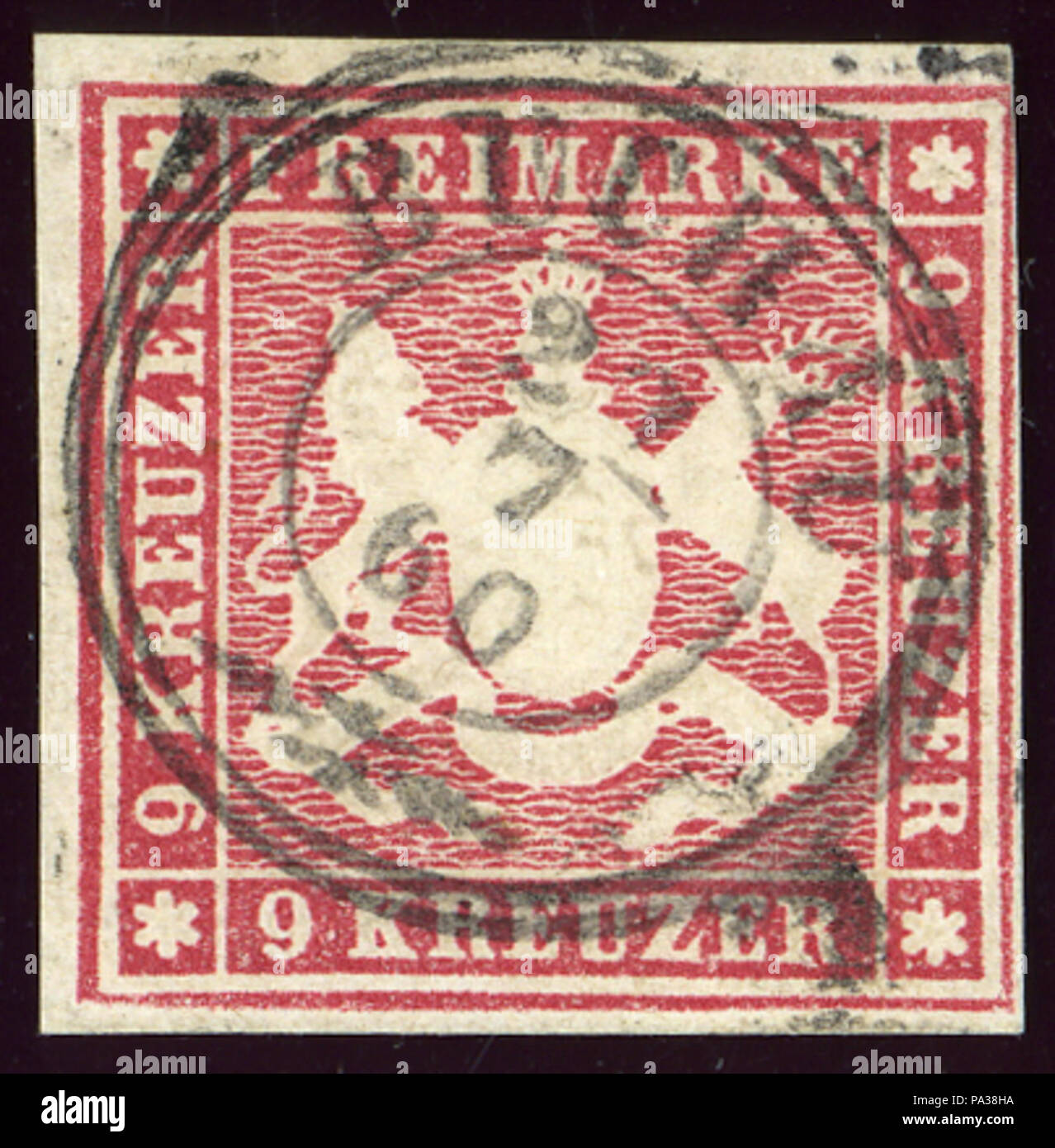 19 1860 Württemberg 9kr Buchau Foto Stock