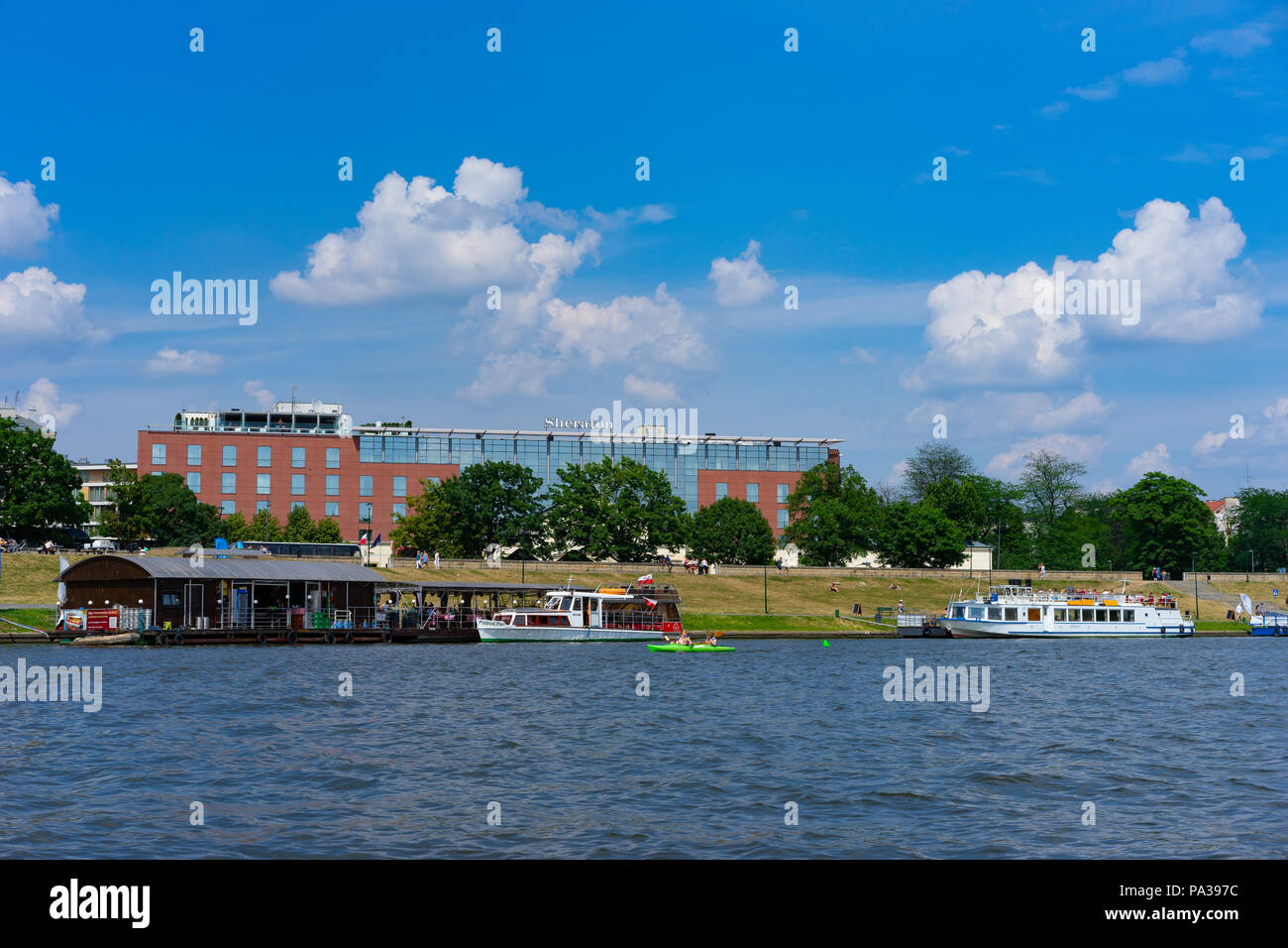 Il fiume Vistola (Visla) a Cracovia, Polonia,l'Europa. Foto Stock