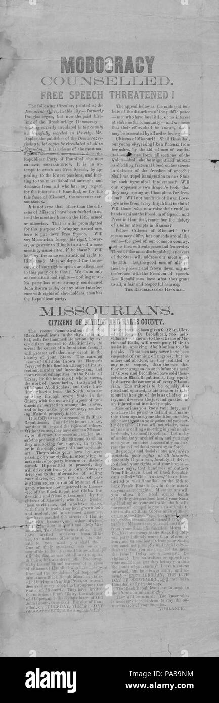 314- circolare "Mobocracy Counseled. Free Speech minacciato!", 13 settembre (1862) Foto Stock