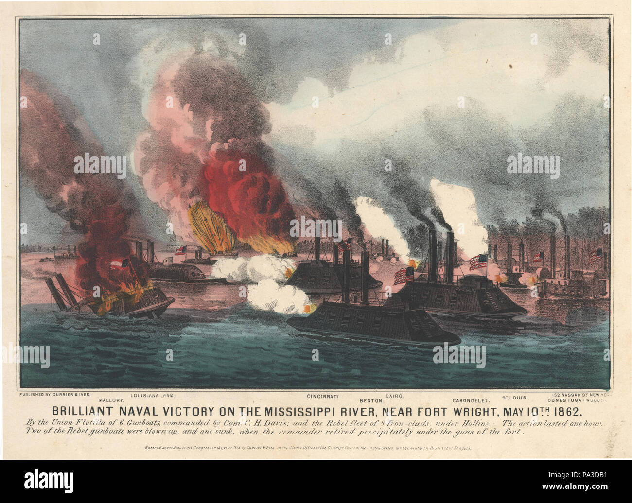 2 "brillante vittoria navale sul fiume Mississippi, vicino a Fort Wright, 10 maggio 1862". Foto Stock