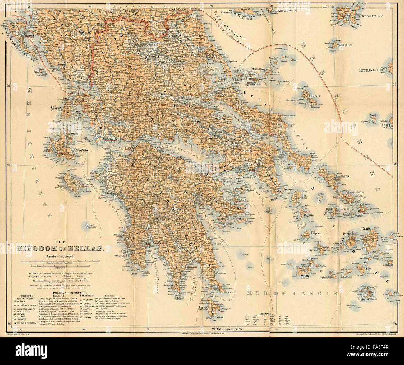 166 Mappa di Grecia - Karl Baedeker - 1894 Foto Stock