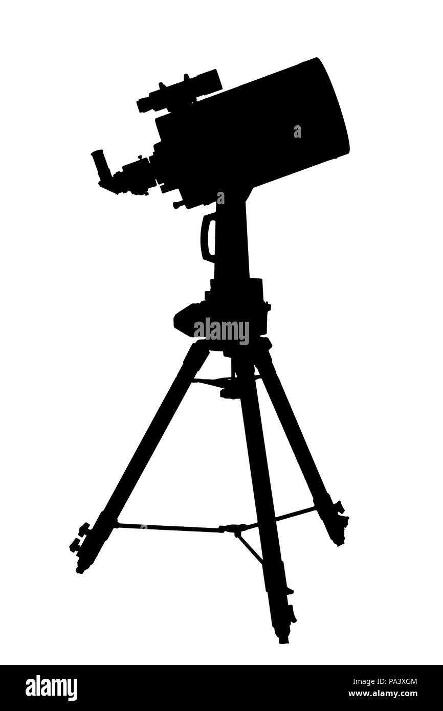 Il long range telescopio su un treppiede isolato su bianco backgrouns Foto Stock