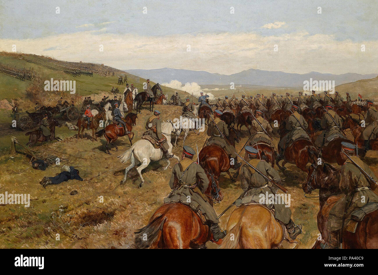 Jan Piotrowski Antoni - Fücrst Alexander Von Battenberg in Der Schlacht Am Fluss Slivnica 1885 Foto Stock