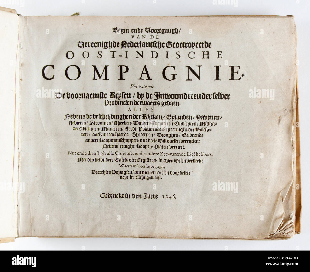 Wr topogr.2 4:o 314 Titelblad fino a bok om "Ostindiska kompaniet" från 1646 - Skoklosters slott - 93273 Foto Stock