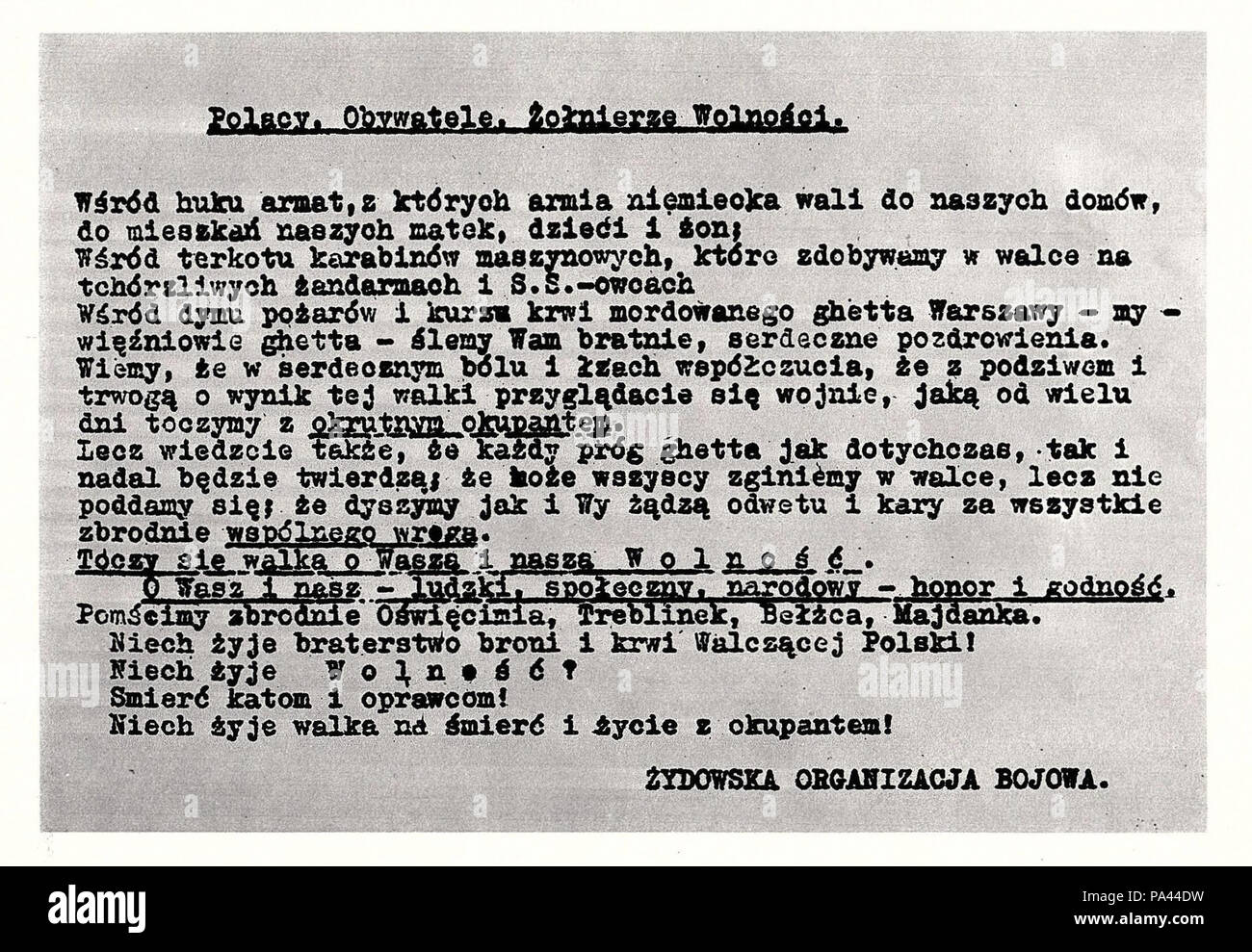 186 Odezwa ŻOB 23 kwietnia 1943 Foto Stock