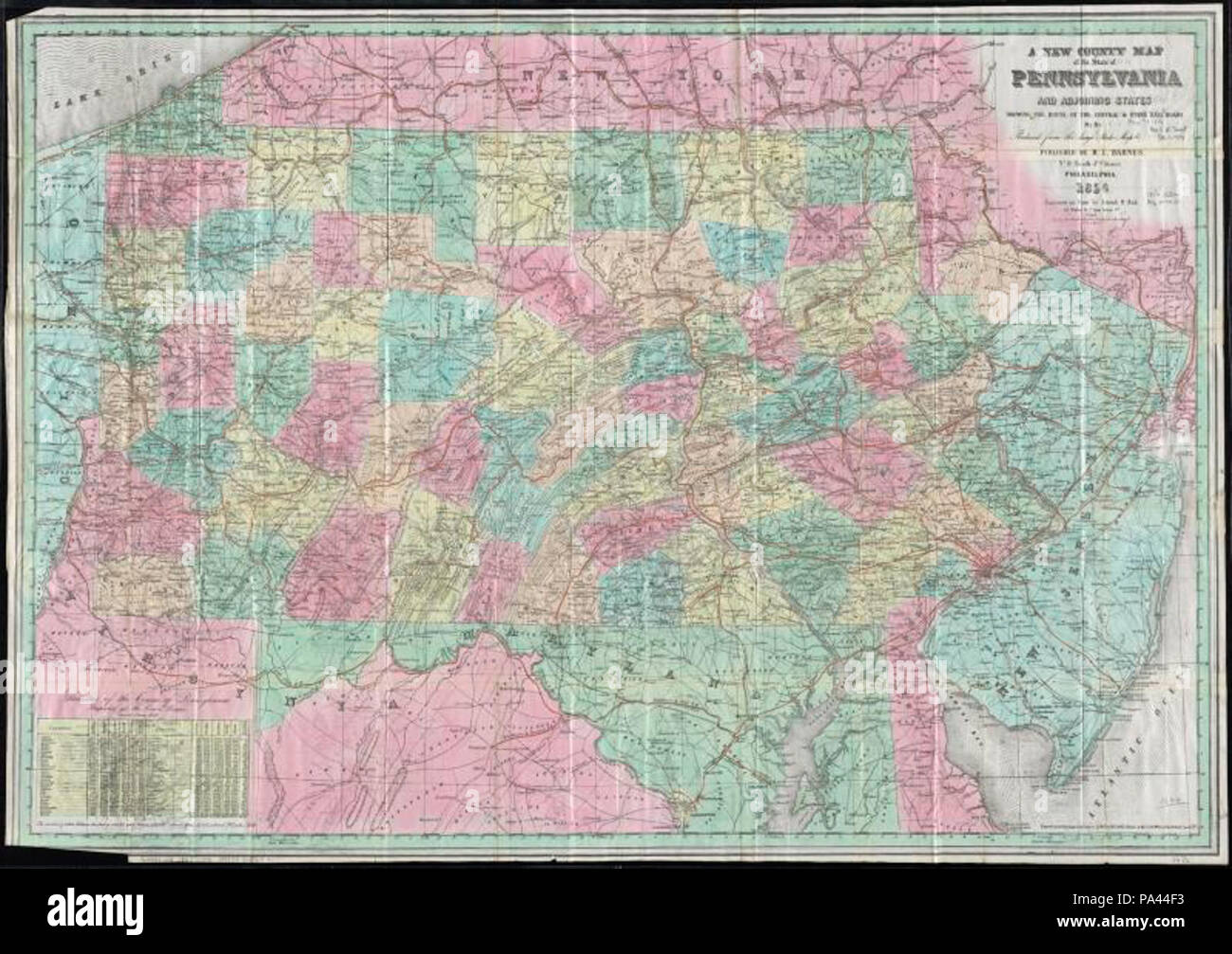 85 Una nuova mappa di contea dello stato della Pennsylvania e gli stati confinanti - che mostra il percorso della centrale e le altre strade della rampa &amp;c. &Amp;c. - Ridotta dal grande stato mappa (10843128183) Foto Stock