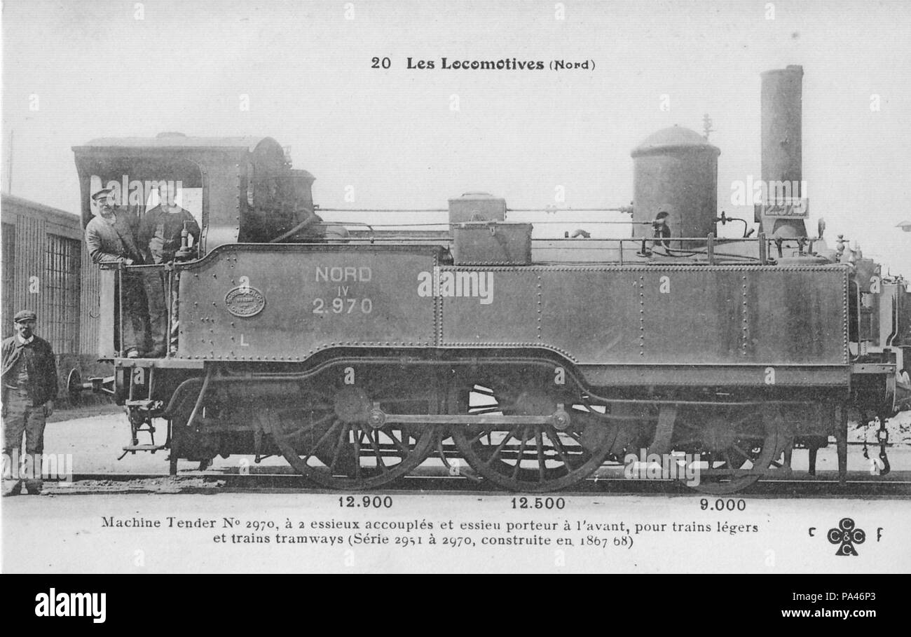 644 FF-CCCC 20 Nord - Macchina gara n°2970, à deux essieux accouplés et essieu porteur à l'avant, versare i treni légers et tranvie treni... Foto Stock
