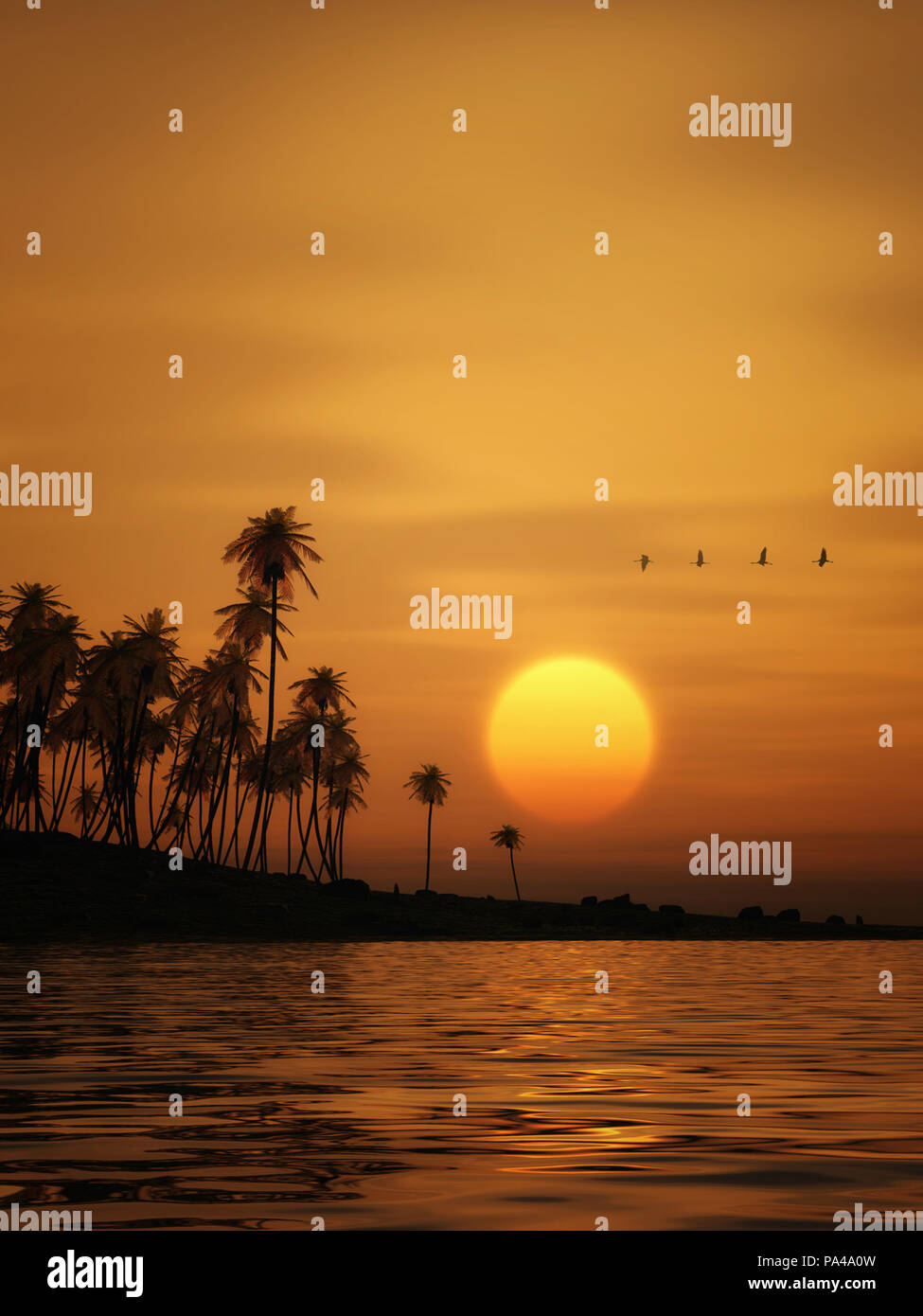 Una illustrazione di un bel tramonto d'oro Foto Stock