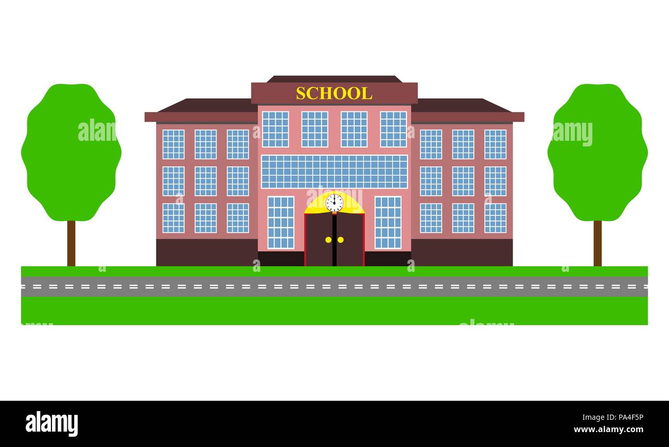 Moderno edificio scolastico design piatto Illustrazione Vettoriale