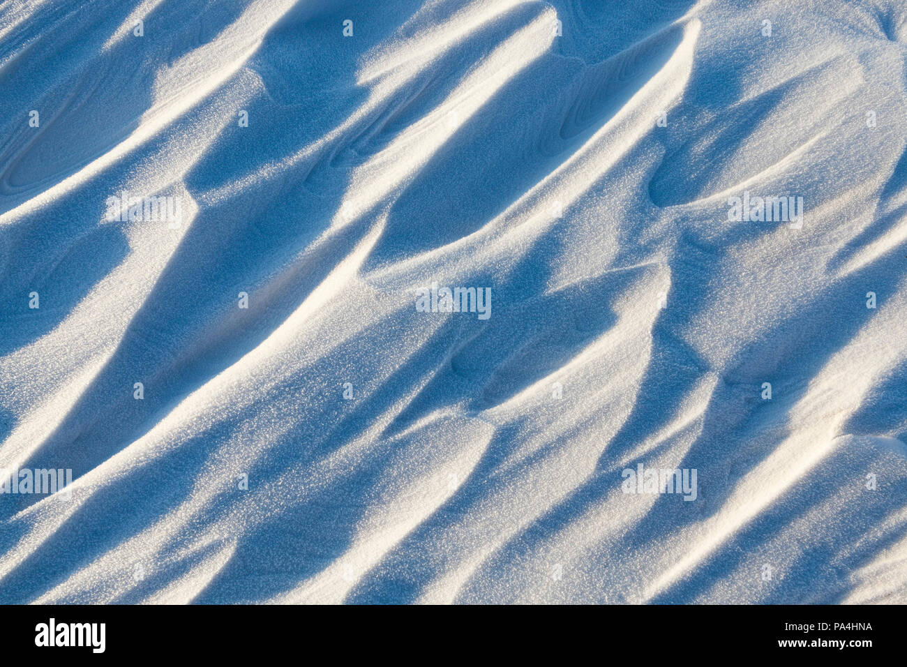 Sottile e cumuli alti con ghiaccio e cristalli di neve, il periodo invernale del tempo in natura, illuminato dalla luce solare, la vista in pianta di un andamento ondulato e striato Foto Stock