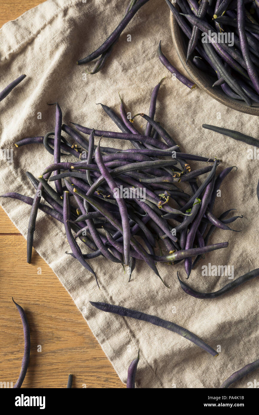 Materie organiche viola i fagiolini pronti per cucinare Foto Stock