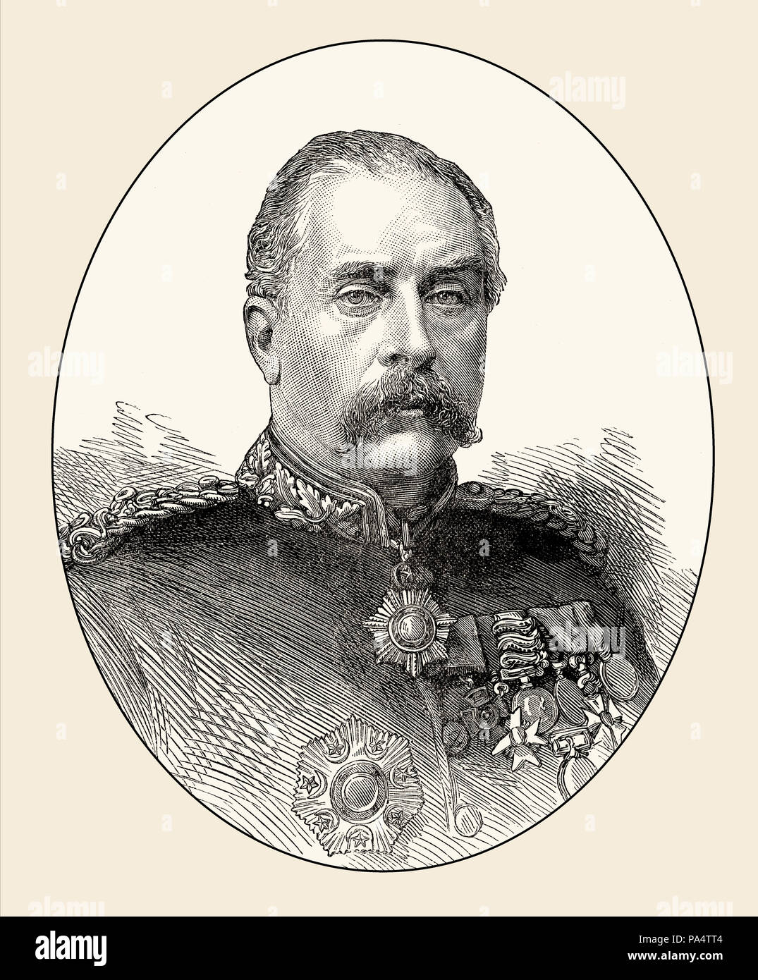 Il Maggiore Generale Gerald Graham, 1831 - 1899, comandante britannico nella battaglia di El Teb il 29 febbraio 1884, guerra sudanese, dal British battaglie su terra Foto Stock