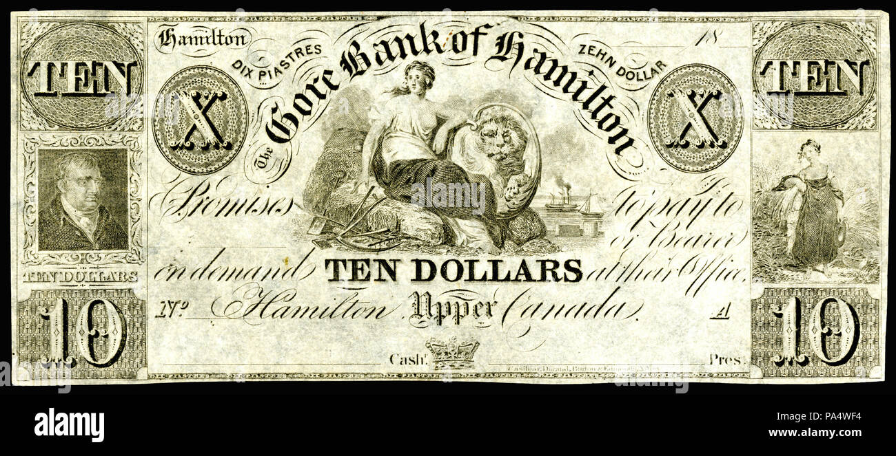 271 CAN-S1798-Le Gore Banca di Hamilton, UC-10 dollari (1800s) Foto Stock