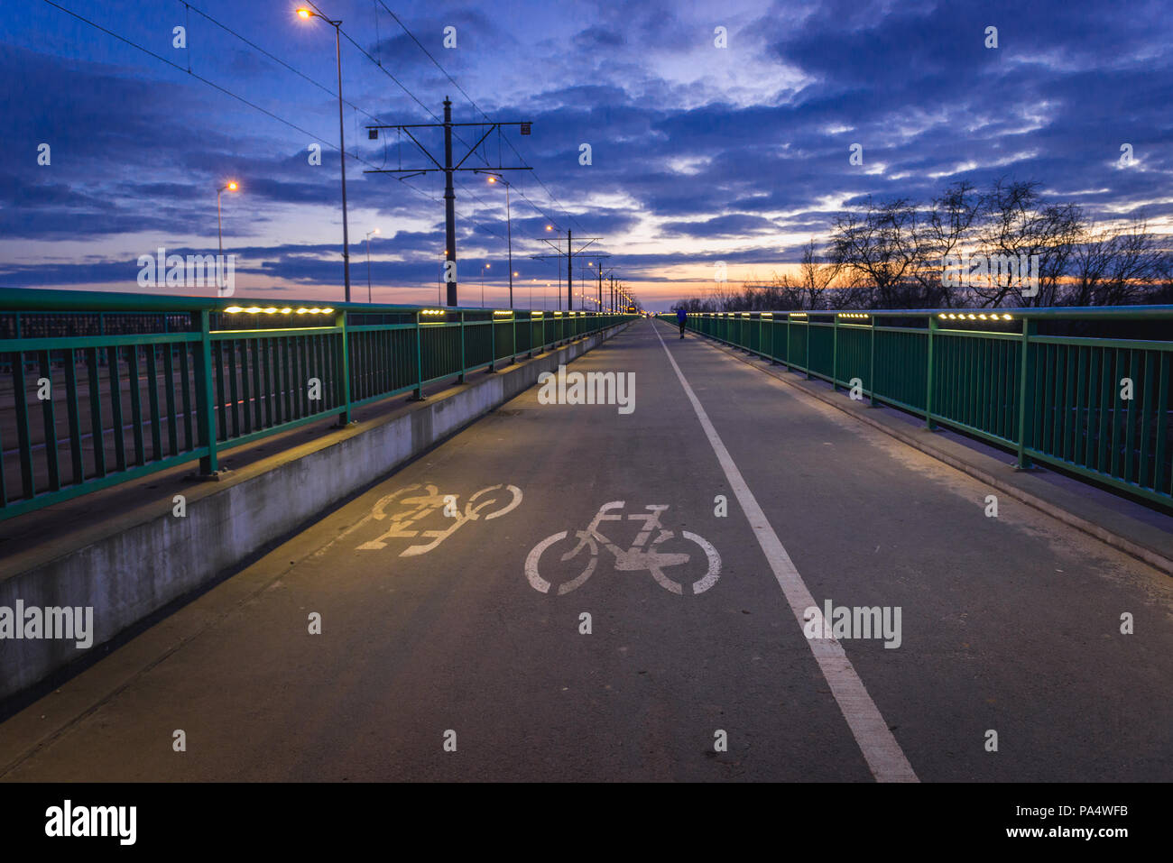 Pista ciclabile su Maria Sklodowska-Curie ponte chiamato semplicemente nord ponte sul fiume Vistola a Varsavia, Polonia Foto Stock