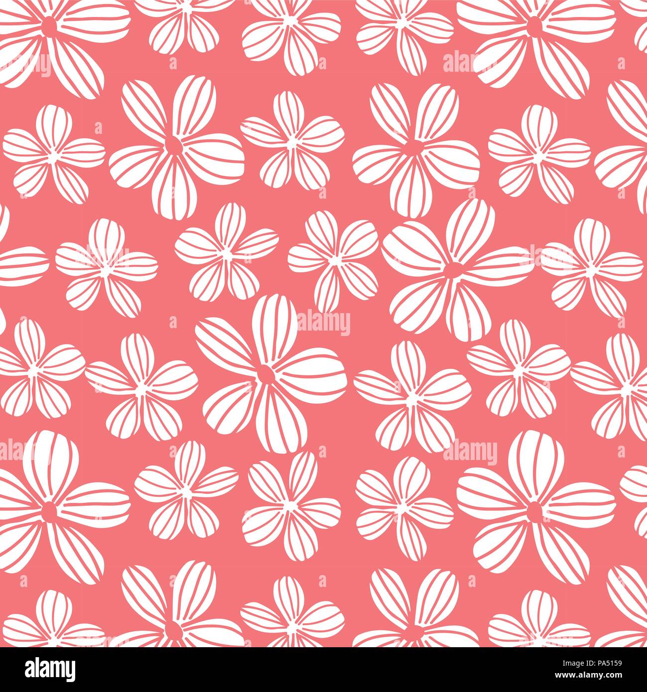 Doodle del disegno a mano fiori bianchi su rosa pastello vettore sfondo perfetta idea di sfondo per i tessili stampa su tessuto Illustrazione Vettoriale