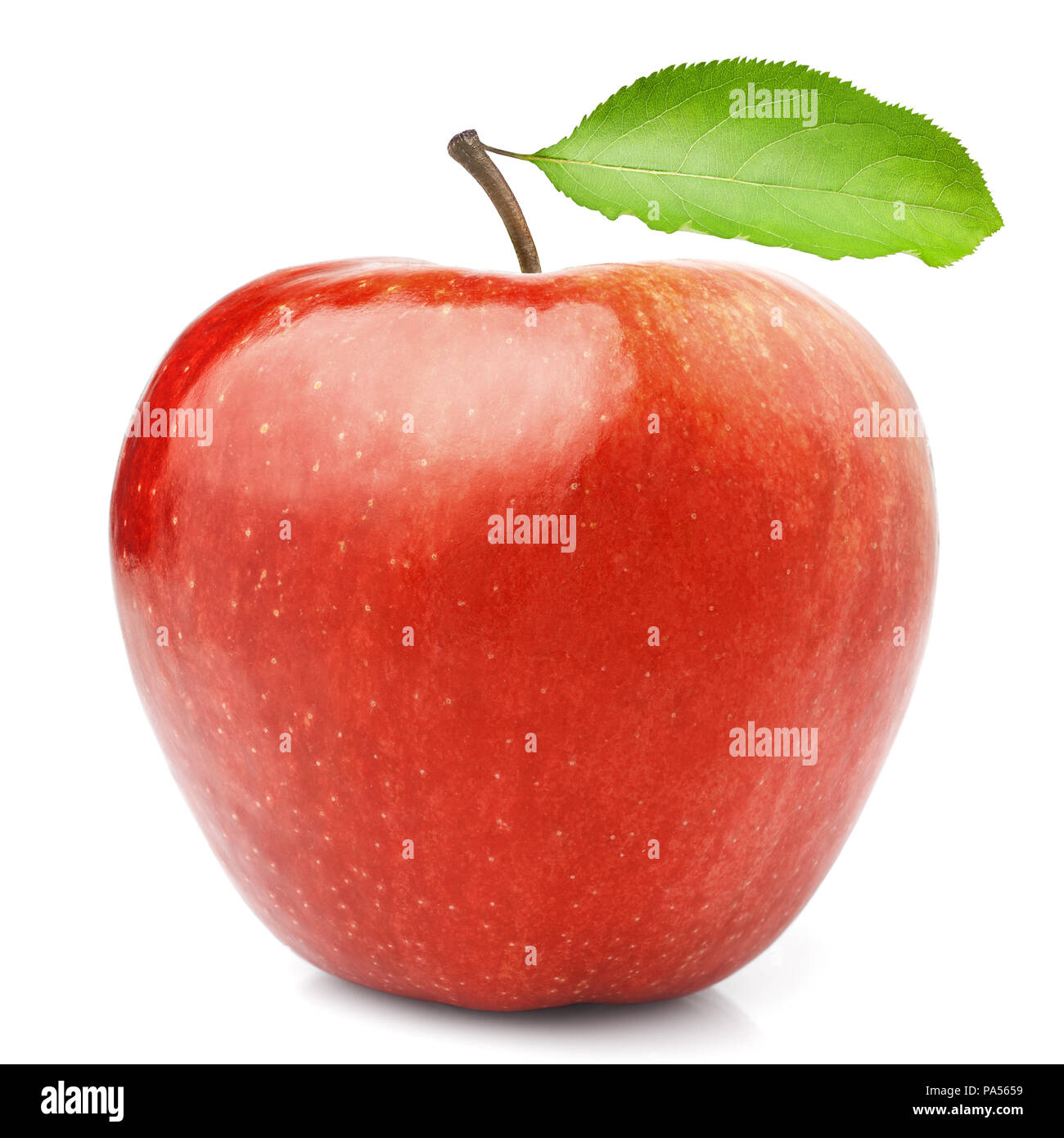 Rosso lucido succosa mela su sfondo bianco, isolata, foto di qualità elevata Foto Stock