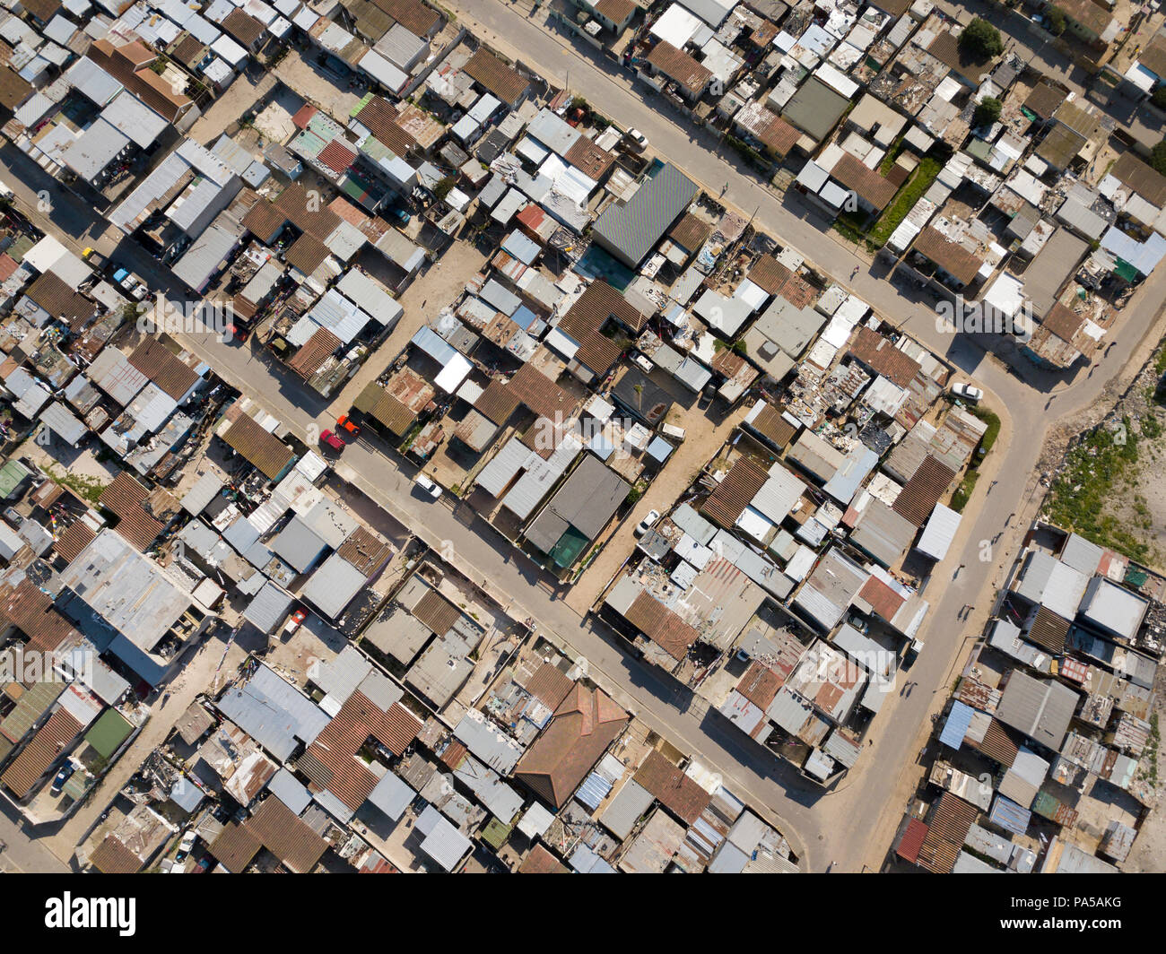 Vista aerea su un township in Sud Africa Foto Stock