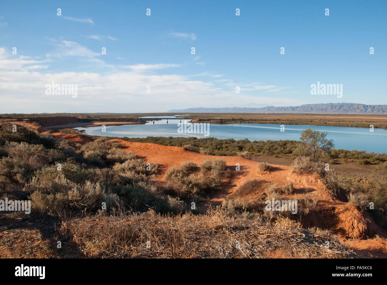 Porto Augusta in Sud Australia, mare incontra il deserto la terminazione di Spencer Gulf circondato dal paesaggio del deserto Foto Stock