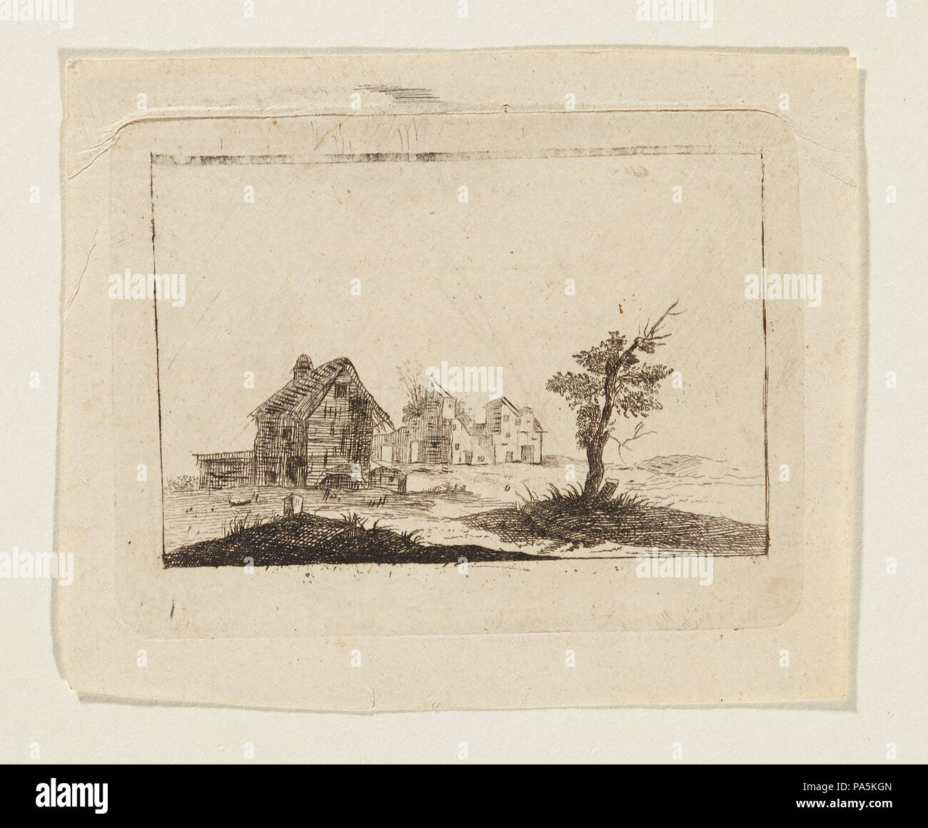 149 Kopparstick, landskap med hus, troligen 1600-tal - Skoklosters slott - 98095 Foto Stock