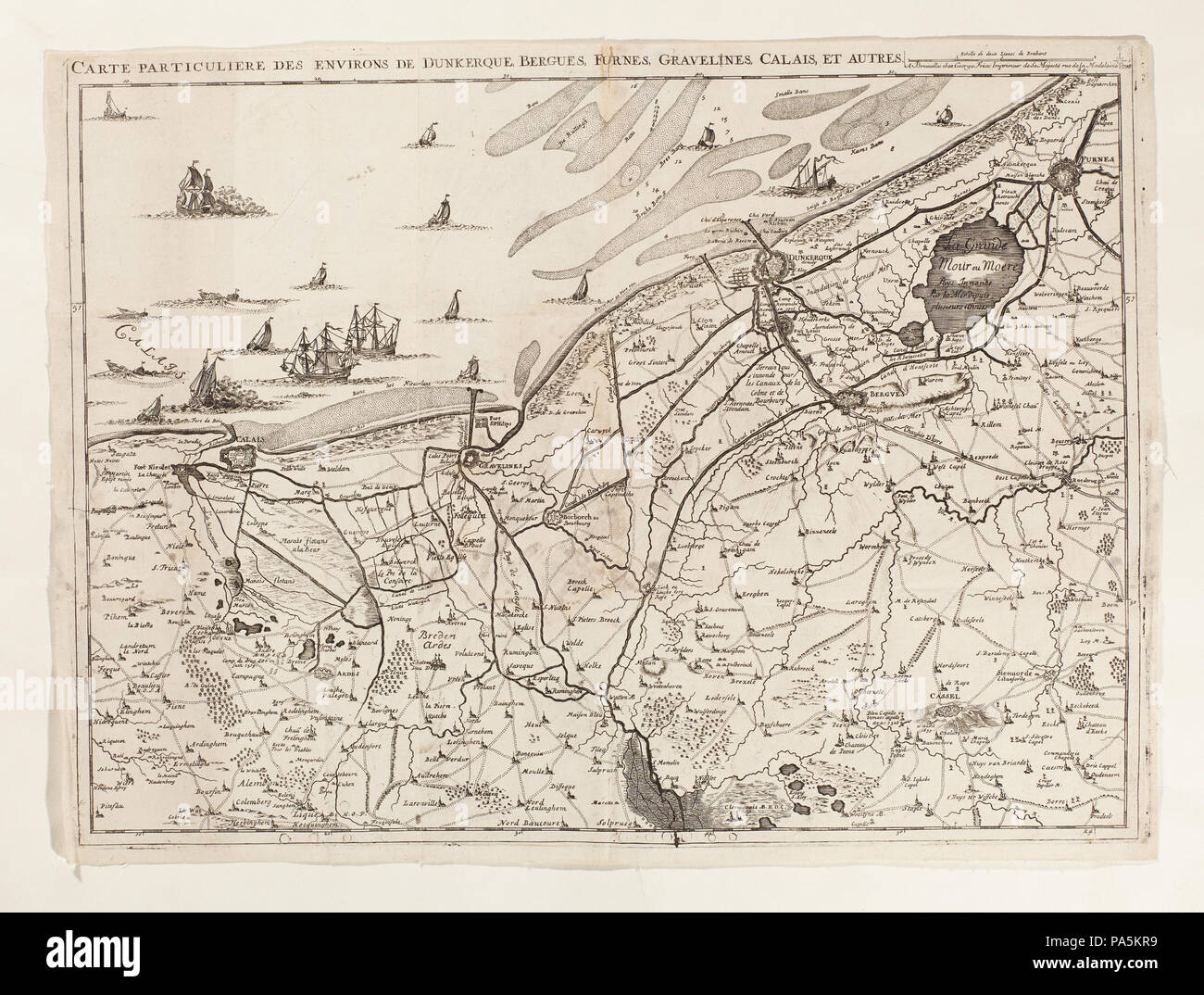 URI 145 Karta över omgivningarna vid Dunkerque, Bergues, Furnes, Gravelines, Calais och andra orter - Skoklosters slott - 98024 Foto Stock
