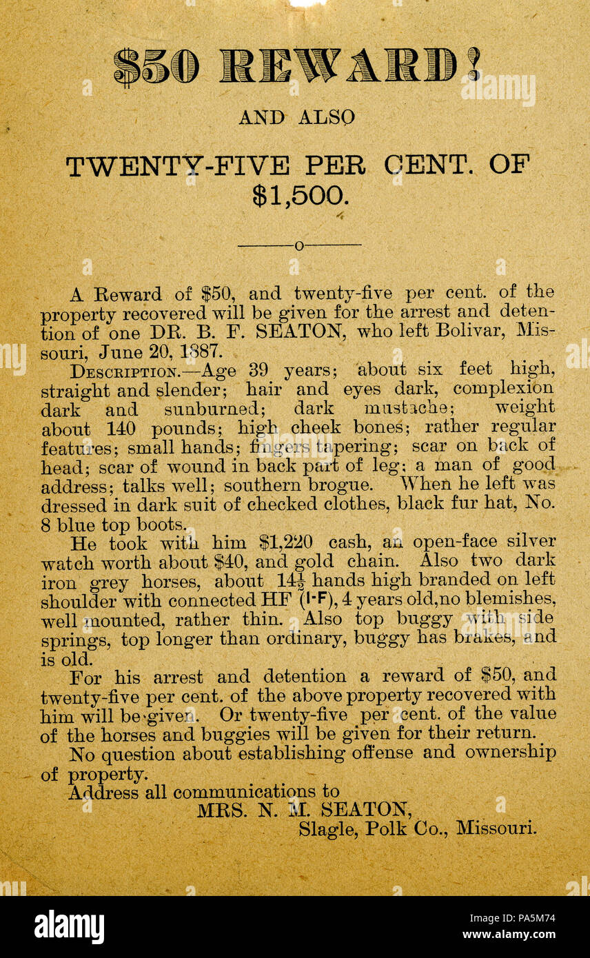 314 circolare del Sig.ra N.M. Seaton, Slagle, Polk County, Missouri, Giugno 1887 Foto Stock