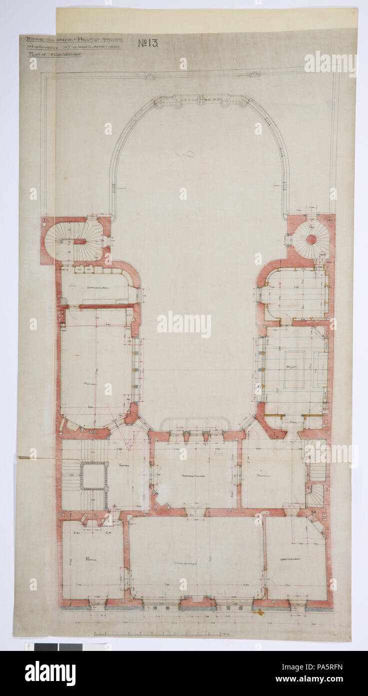 Inv.nr:LXIV:III:B.b.b.09. 22 Arbetsritning, fastigheten nr 4 Hamngatan. Festvåningen - Hallwylska museet - 105264 Foto Stock
