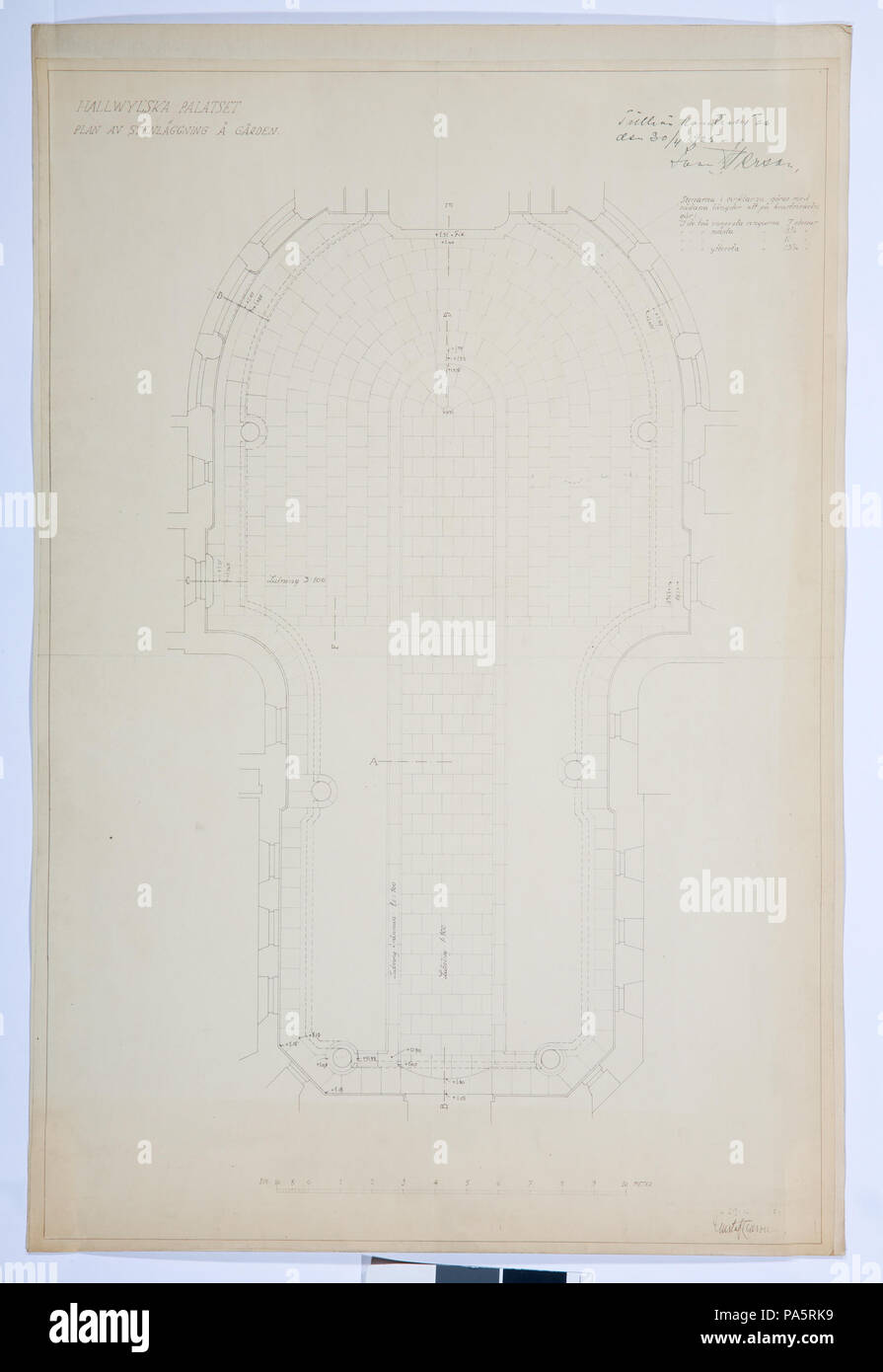 Inv.nr:LXIV:III:B.b.g.01. 22 Arbetsritning, fastigheten nr 4 Hamngatan. Stenläggning å gård och terrass - Hallwylska museet - 105292 Foto Stock
