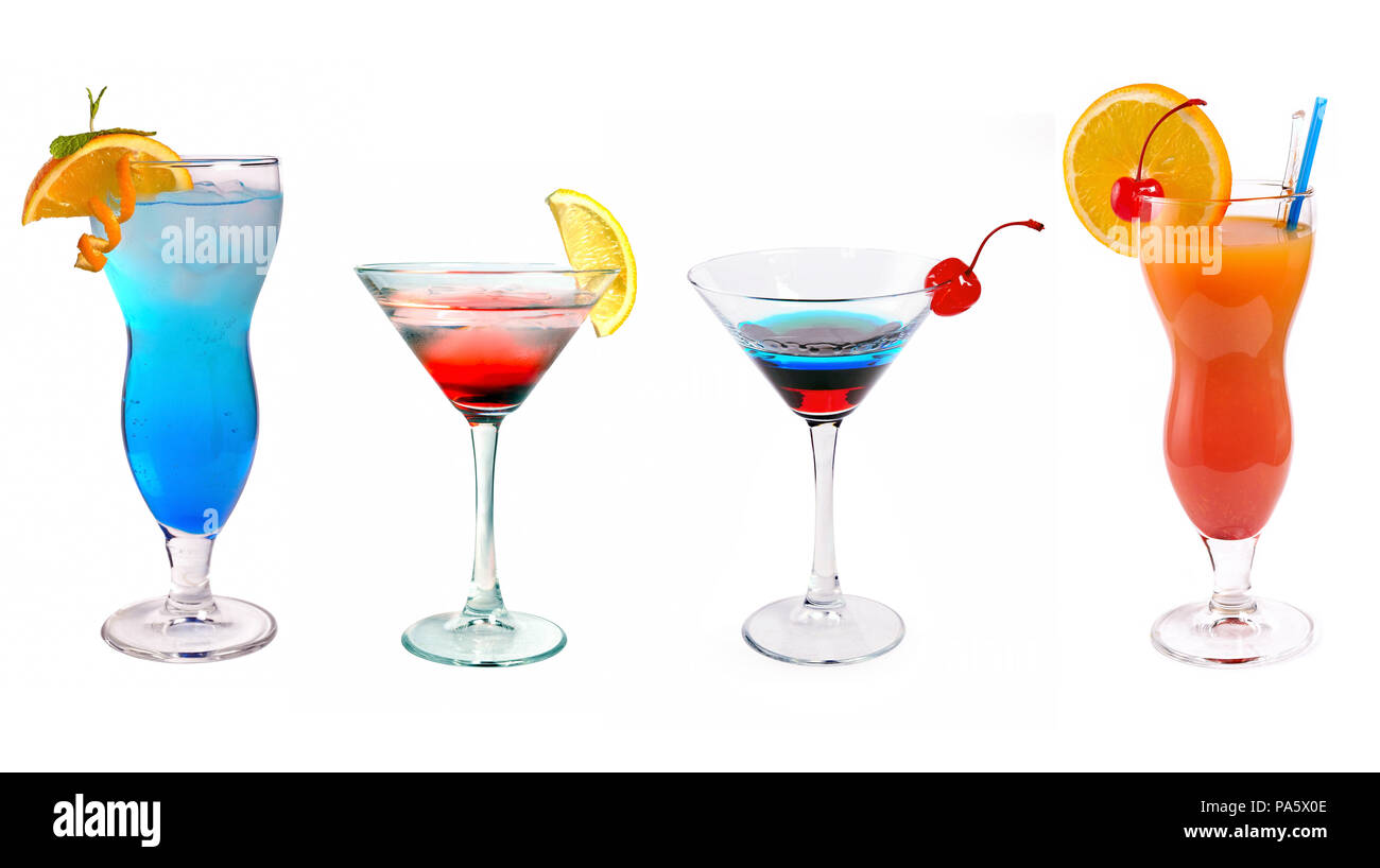 Vari cocktail su una bianca Foto Stock