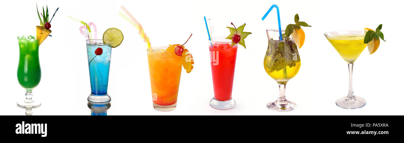 Collezione di cocktail su sfondo bianco Foto Stock