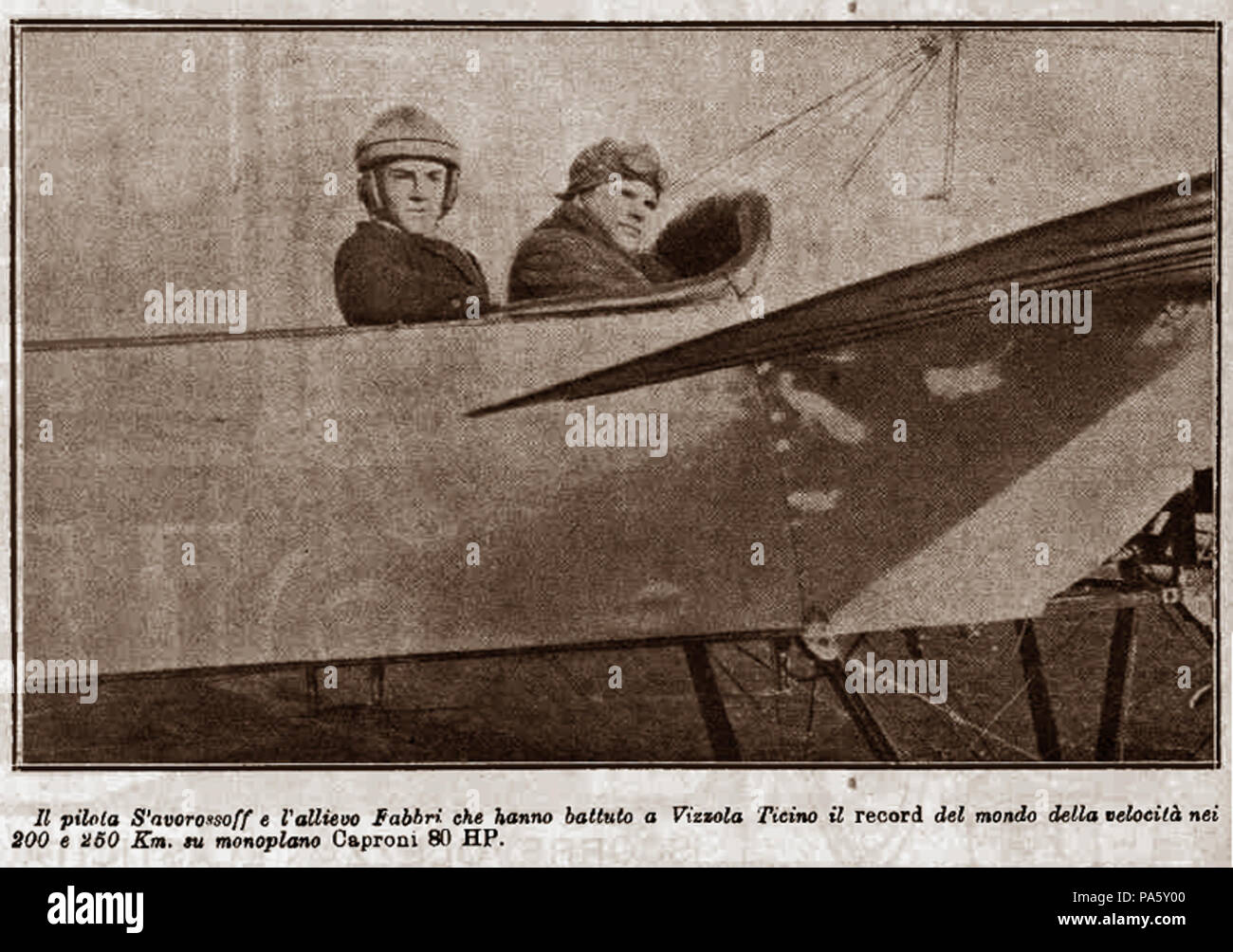 297 Chariton Slavorosov nel pozzetto di un monoplano Caproni Foto Stock
