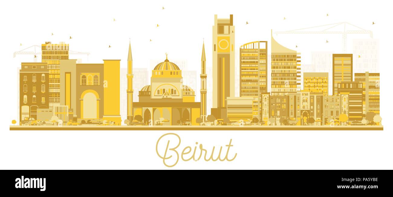 Beirut Libano skyline della città Golden Silhouette. Illustrazione Vettoriale. Viaggi di affari e di turismo con il concetto di architettura moderna. Paesaggio urbano di Beirut Illustrazione Vettoriale