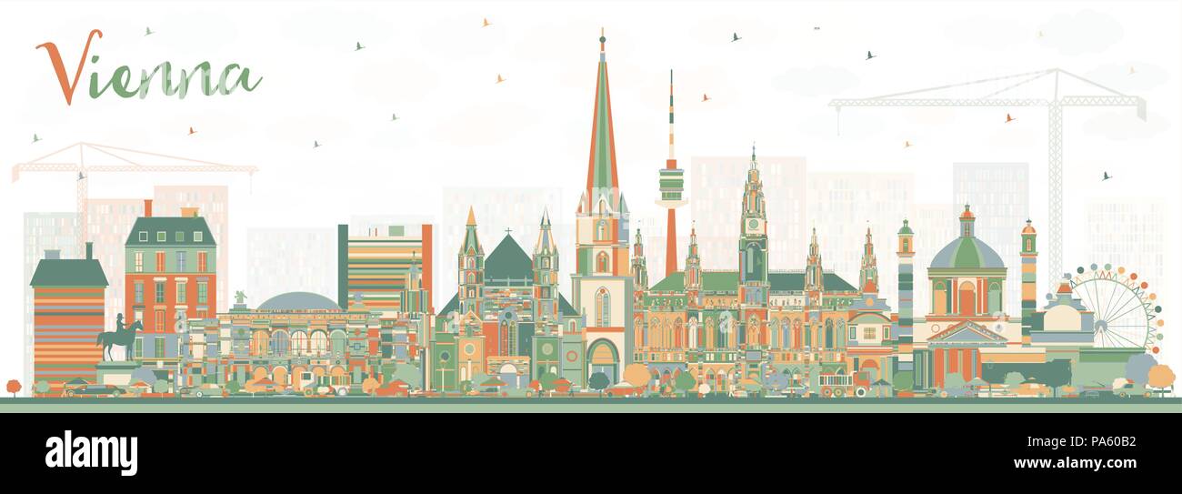 Vienna Austria dello skyline della città con edifici di colore. Illustrazione Vettoriale. Viaggi di affari e di turismo con il concetto di architettura storica. Illustrazione Vettoriale