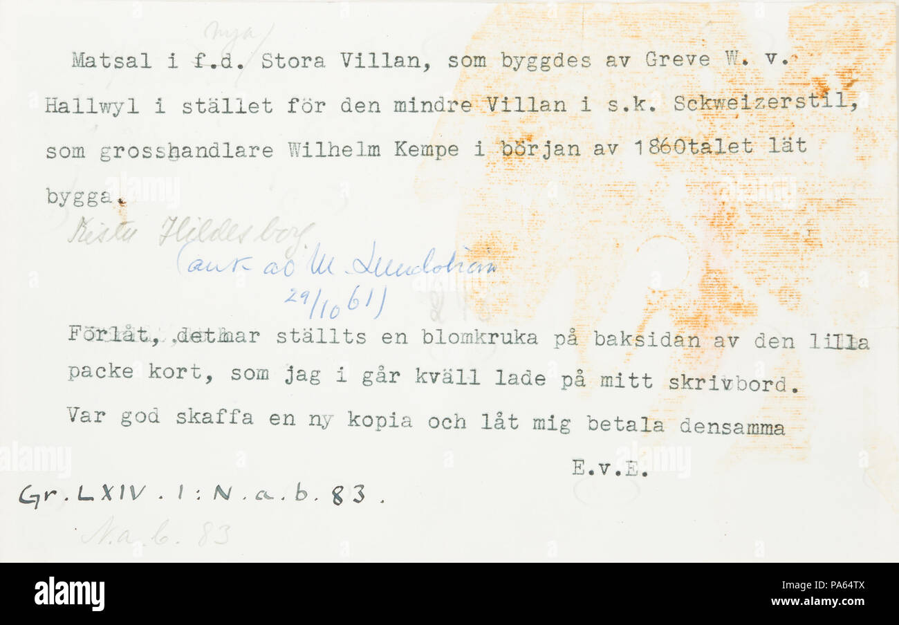 309 testo fino a foto. Ho Matsal f.d Stor Villan, som av byggdes Greve W. v - Hallwylska museet - 108005 Foto Stock