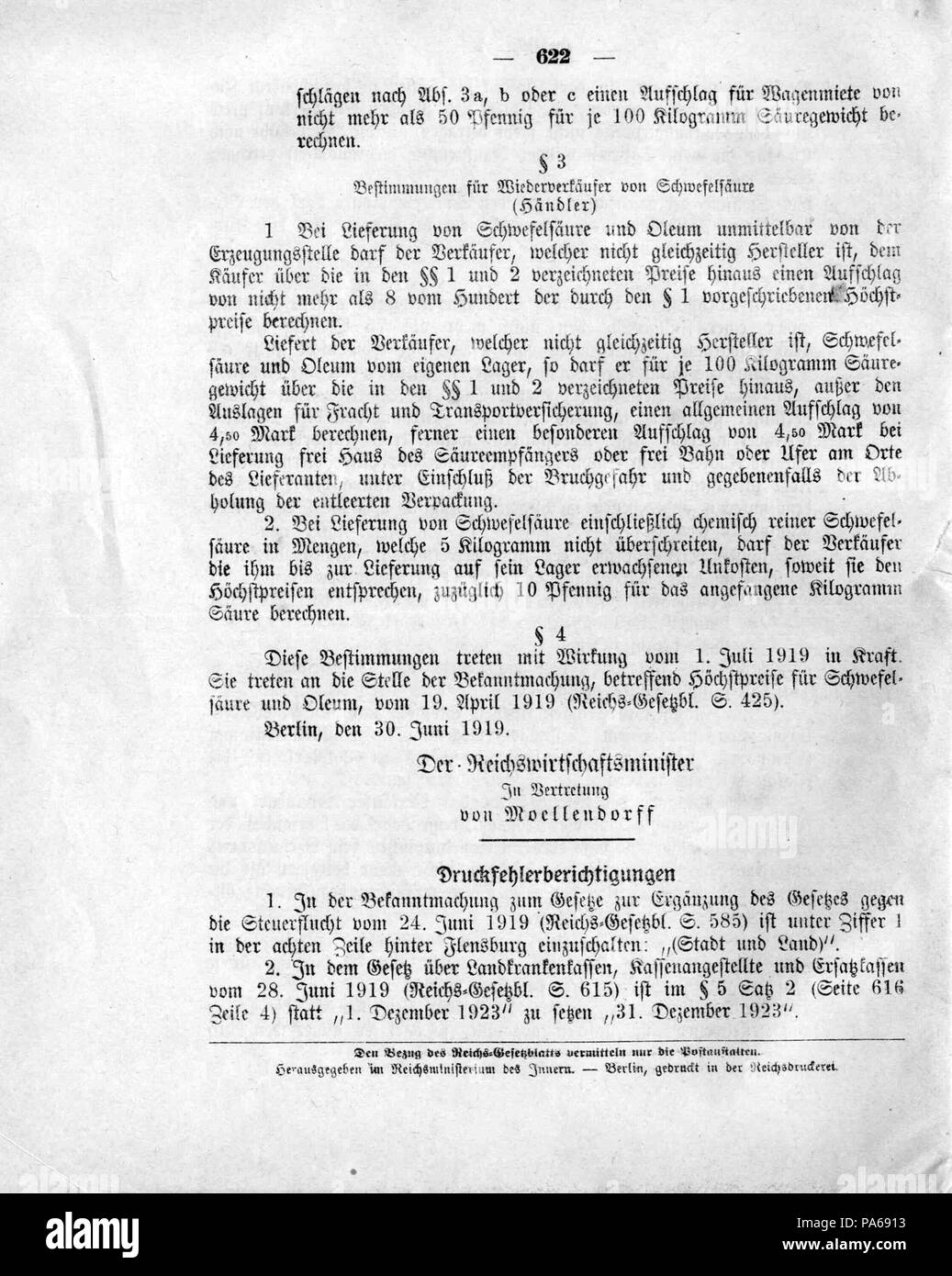 489 Deutsches Reichsgesetzblatt 1919 126 0622 Foto Stock