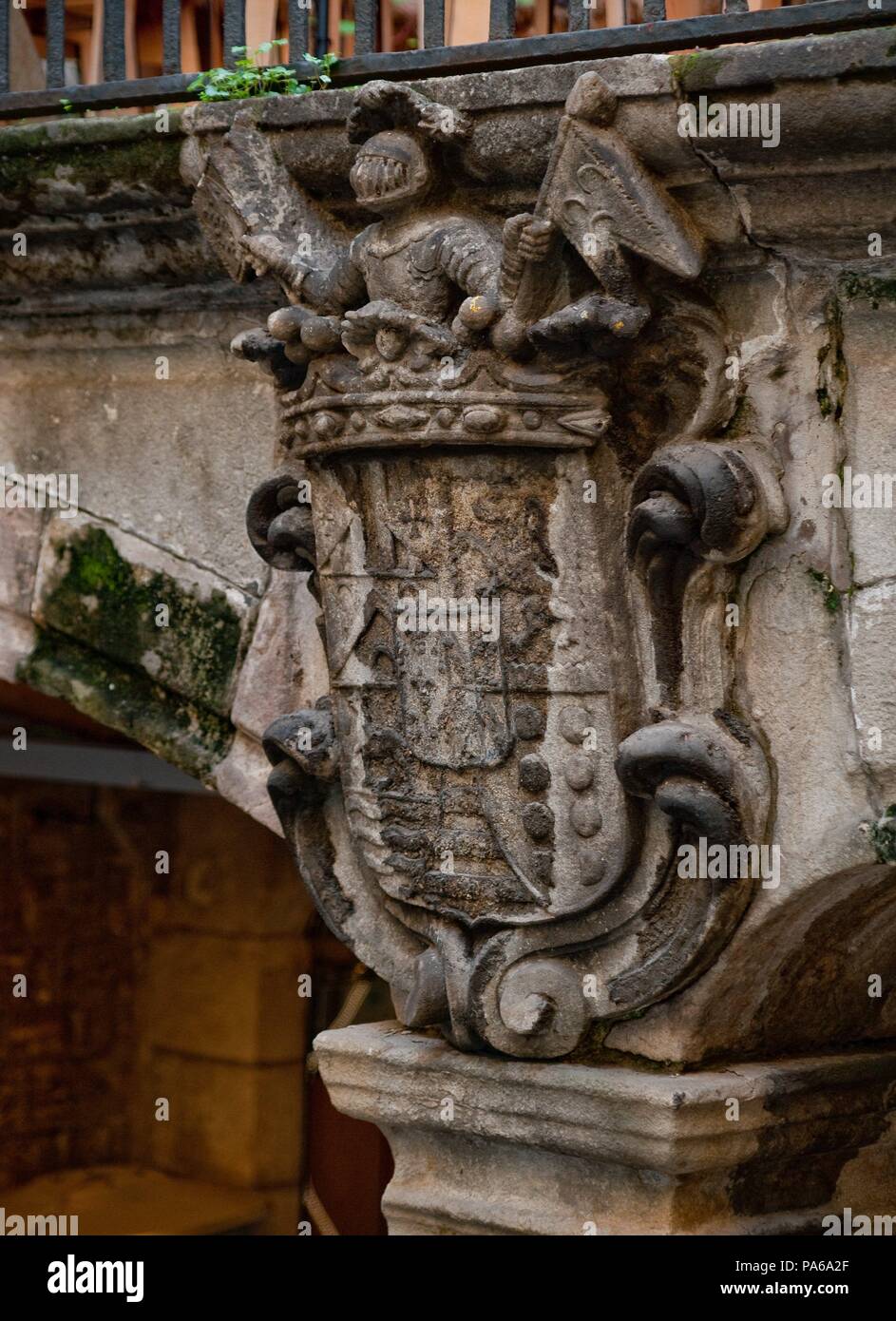 Stemma del palazzo del Marchese di Lió, XVII e il XVIII secolo, Barcellona, in Catalogna, Spagna. Foto Stock