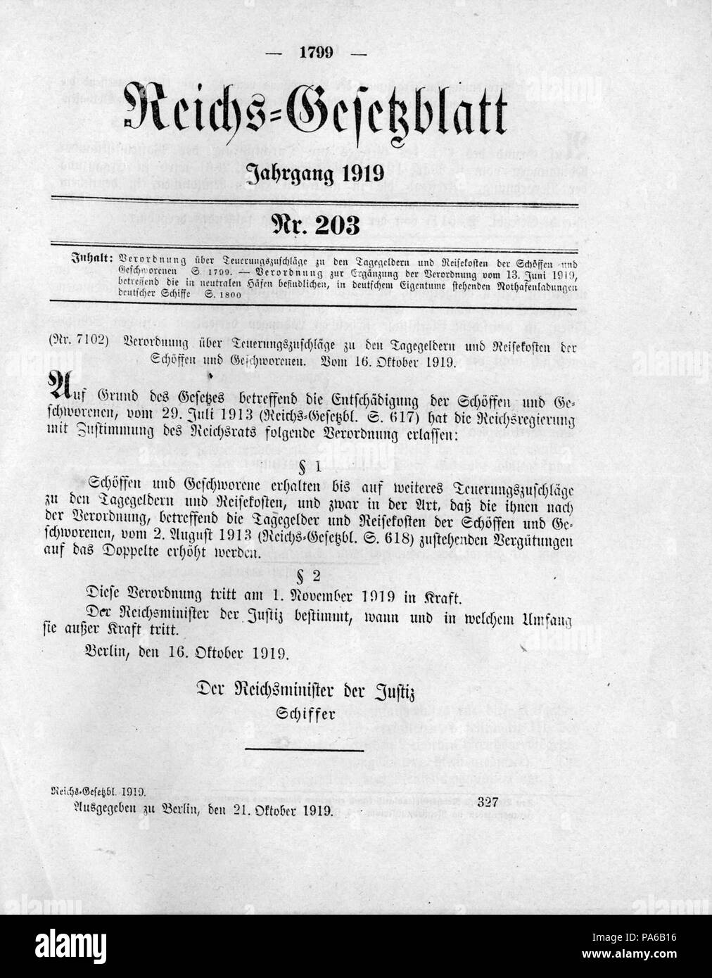 495 Deutsches Reichsgesetzblatt 1919 203 1799 Foto Stock