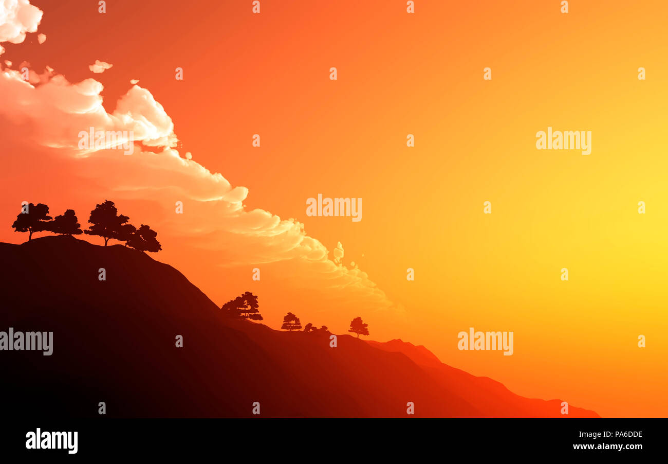 Una illustrazione di un rosso tramonto incandescente Foto Stock