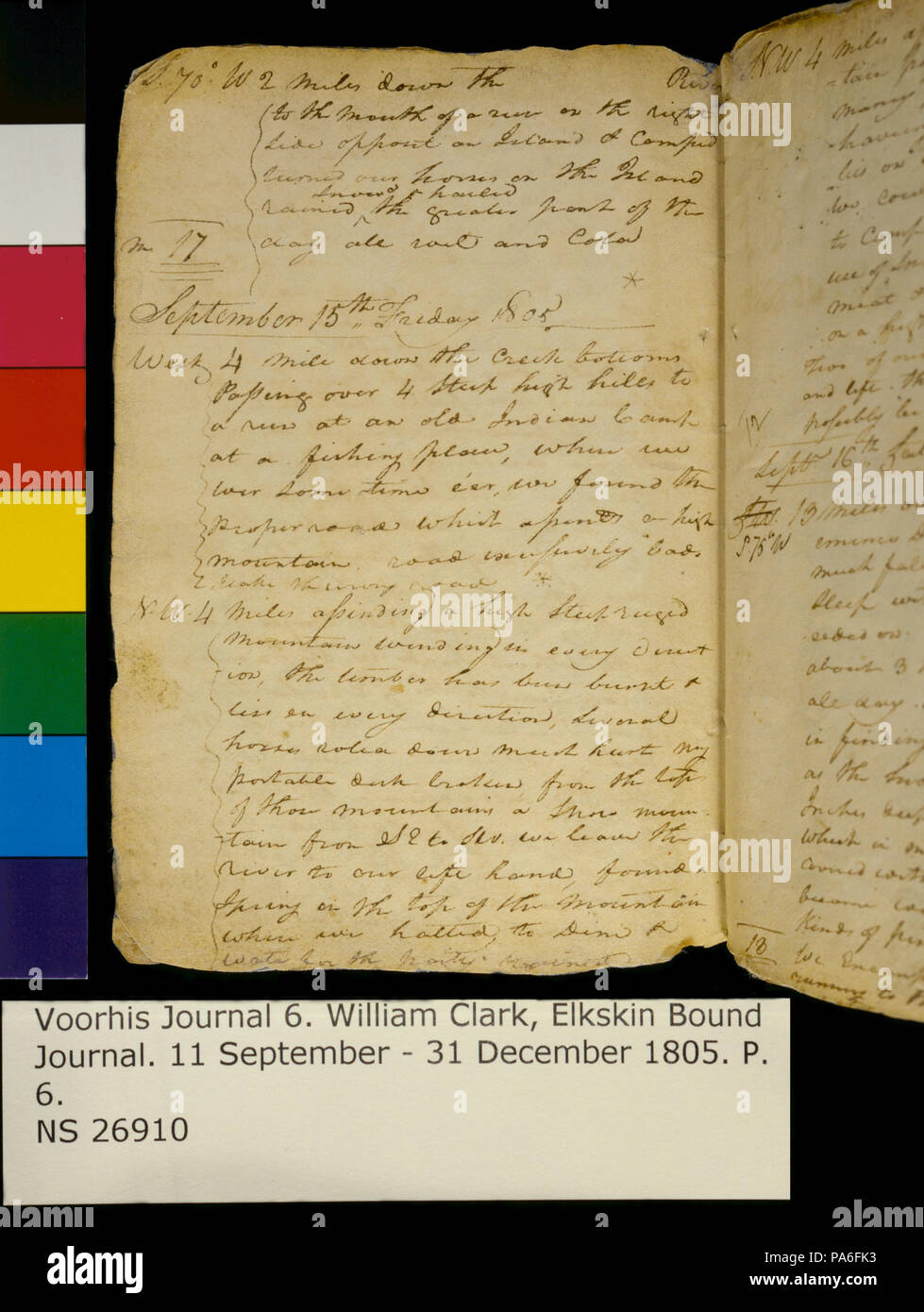 321 Clark Collezione Famiglia- Volume 6. Elkskin ufficiale, pagina 6, settembre 14-15, 1805 Foto Stock