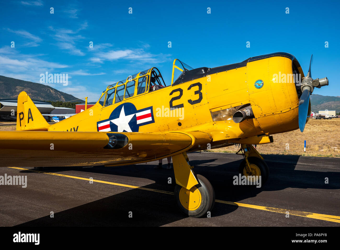 La North American Aviation T-6 texano; SNJ-5; Harriett Alexander campo; air show; Salida; Colorado; USA Foto Stock