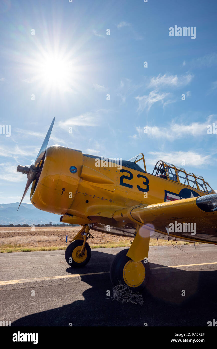 La North American Aviation T-6 texano; SNJ-5; Harriett Alexander campo; air show; Salida; Colorado; USA Foto Stock