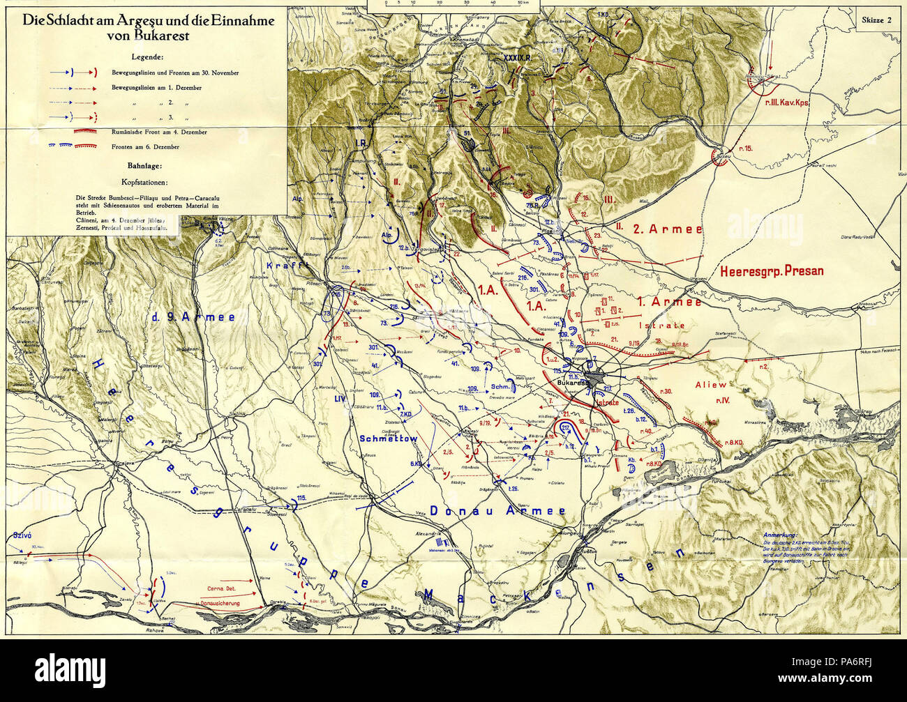 4 1916 - Harti - Batalia pentru Bucuresti - harta austro-ungara Foto Stock