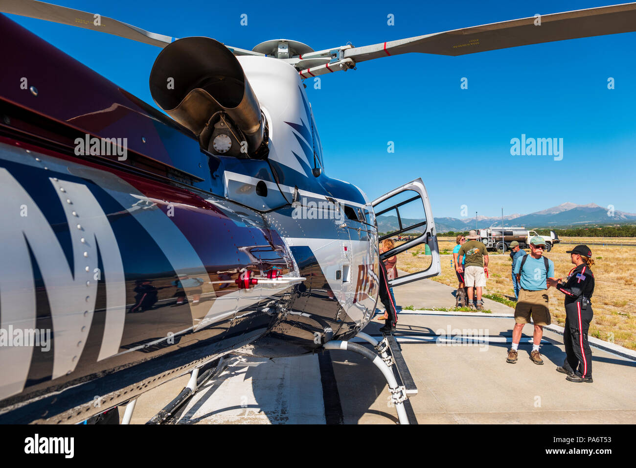 Raggiungere Air Medical Services Airbus elicotteri; come350 Ã‰cureuil elicottero; Salida Fly-in & Air Show; Salida; Colorado; USA Foto Stock