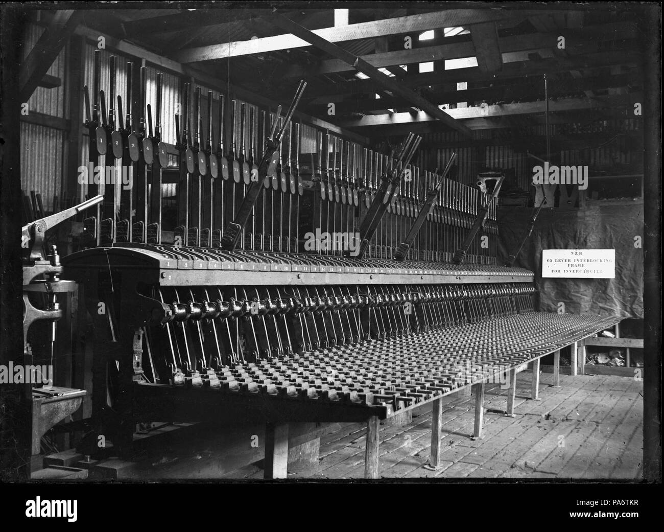 9 una leva 63 telaio ad incastro per Invercargill ferrovia stazione di segnale, in Petone Officine ferroviarie ATLIB 273519 Foto Stock