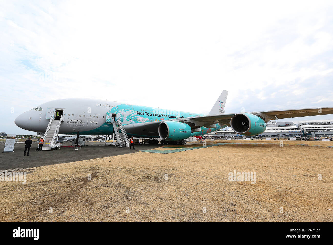 Aeroporto di Farnborough, Hampshire, Regno Unito. Il 20 luglio 2018. Airbus A380, Farnborough International Airshow di Farnborough, Aeroporto, Hampshire, Regno Unito, 20 luglio 2018, Foto di Richard Goldschmidt Credito: ricca di oro/Alamy Live News Foto Stock