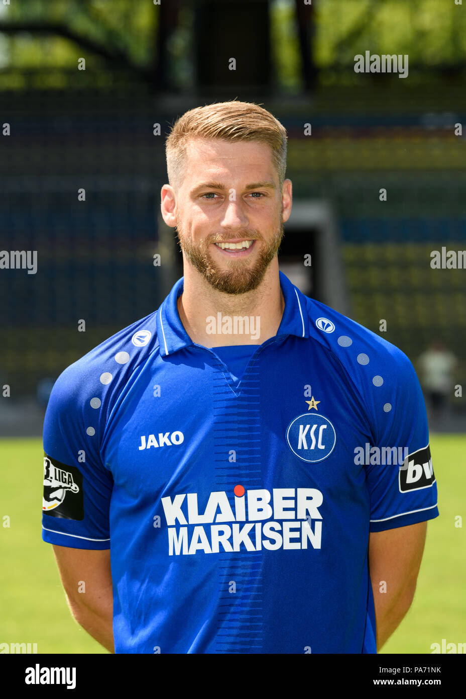 Karlsruhe, Deutschland. Il 20 luglio, 2018. Marc Lorenz (KSC) ritratto, PortrÃ t, Headshot, Testa. GES/Fussball/3. Liga: Karlsruher SC - Teamphoto stagione 2018/19, 20.07.2018 - Calcetto 3° Divisione: Karlsruher SC Teamphoto Stagione 2018-2019, Karlsruhe, luglio 20, 2018 - | Utilizzo di credito in tutto il mondo: dpa/Alamy Live News Foto Stock