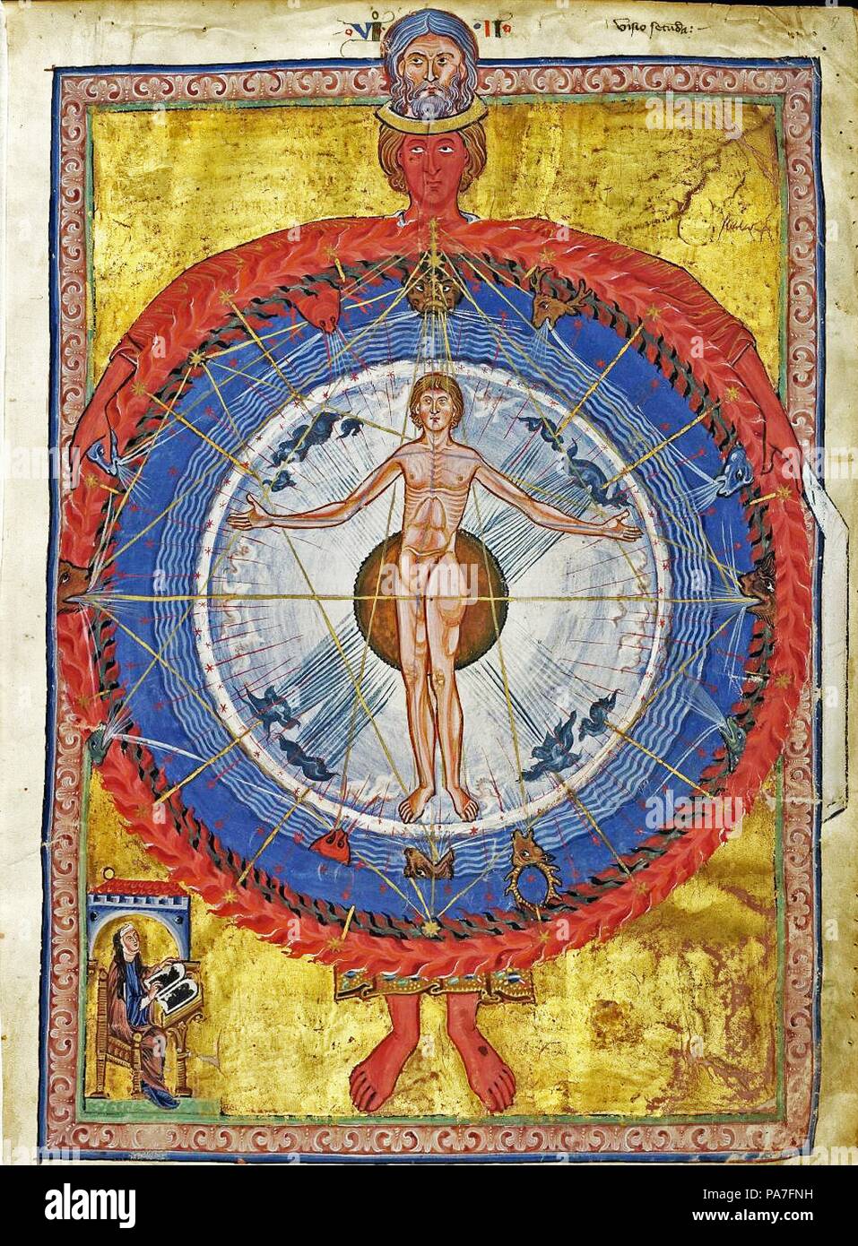 Le sfere cosmiche e l essere umano. (Visione dal Liber divinorum operum). Museo: Biblioteca Statale di Lucca. Foto Stock