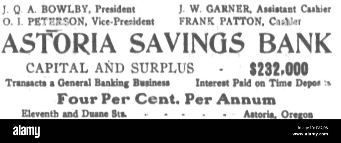 162 Astoria Savings Bank ad 24 Feb 1909 Foto Stock