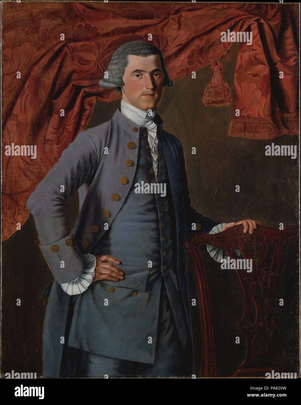 Geremia Platt. Artista: Giovanni Mare (1739-1802/3). Dimensioni: 48 1/2 x 38 1/2 in. (123,2 x 97,8 cm). Data: 1767. Geremia Platt (1744-1811) è stato un successo New York imprenditore, un partner con il suo cognato Samuel Broome nella società mercantile di Broome, Platt e società. Mare, il poco conosciuto ma altamente esperto New York ritrattista, dipinta un inventivo e raffinato ritratto di Platt, con tanta attenzione alla Chippendale laterali in stile sedia come per il sitter. Museo: Metropolitan Museum of Art di New York, Stati Uniti d'America. Foto Stock