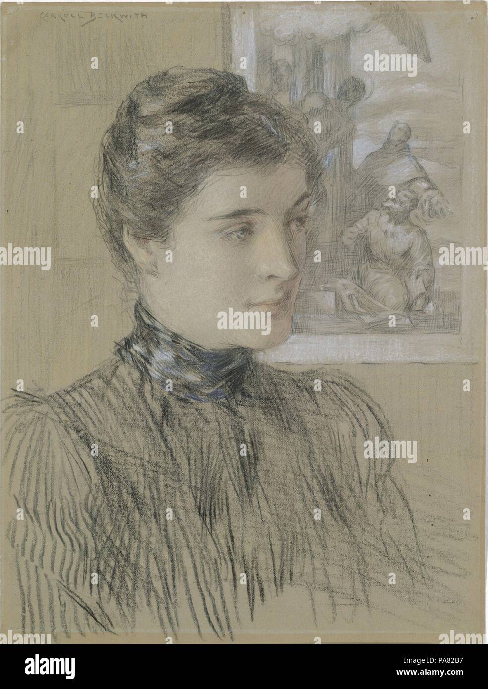 Il veronese Stampa. Artista: J. Carroll Beckwith (American, Annibale, Missouri 1852-1917 New York). Dimensioni: 10 7/8 x 8 1/8 in. (27,6 x 20,6 cm). Data: ca. 1890. Beckwith ha studiato pittura a Parigi con il ritrattista francese Carolus-Duran (1837-1917), che ha anche insegnato John Singer Sargent. Carolus-Duran incoraggiato il suo gli studenti alla ricerca artistica di modelli di ruolo tra i grandi maestri del passato. Beckwith suggerisce la sua ammirazione per il pittore rinascimentale Paolo Veronese (1528-1588) utilizzando una stampa della porzione inferiore della sua Madonna in Gloria con San Sebastiano e altri santi (Chiesa di Foto Stock
