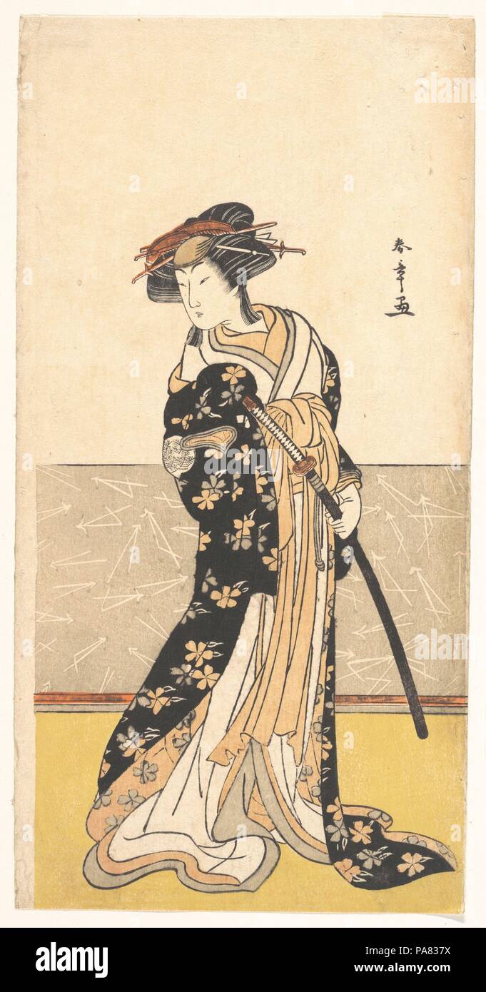 L'attore Nakamura Riko, come una cortigiana con una spada. Artista: Katsukawa Shunsho (giapponese, 1726-1792). Cultura: il Giappone. Dimensioni: H. 12 a. (30,5 cm); W. 6. (15,2 cm). Data: ca. 1780. Museo: Metropolitan Museum of Art di New York, Stati Uniti d'America. Foto Stock